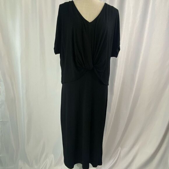 NWT Bobeau Black Dress Dolman Sleeves Tie Front Layered Knit Woman’s Sz Medium N - Picture 7 of 14